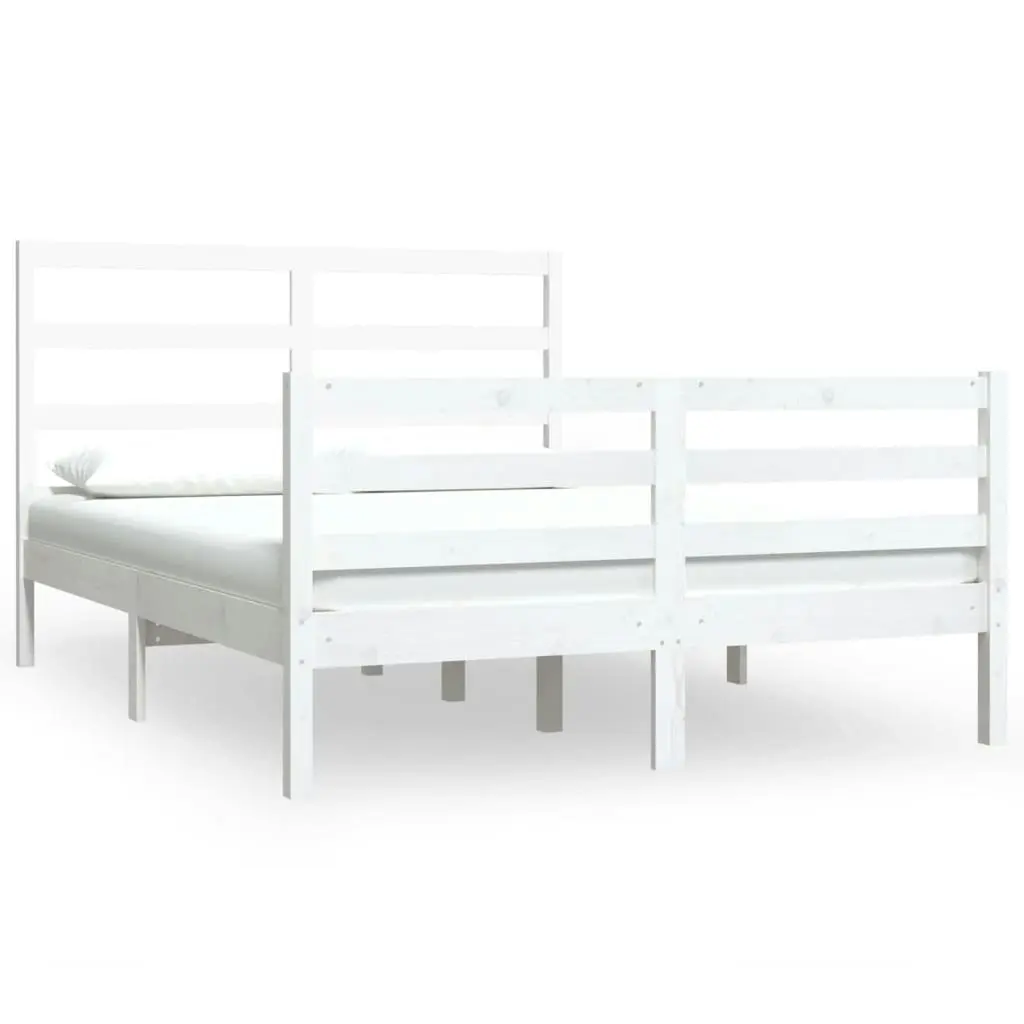 Bed Frame White Solid Wood Pine 137x187 cm Double Size 3104982