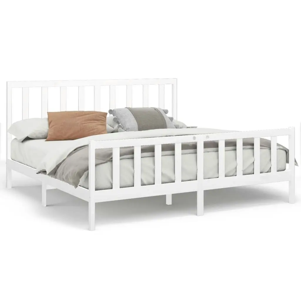 Bed Frame without Mattress White 183x203 cm King Solid Wood Pine 3106719