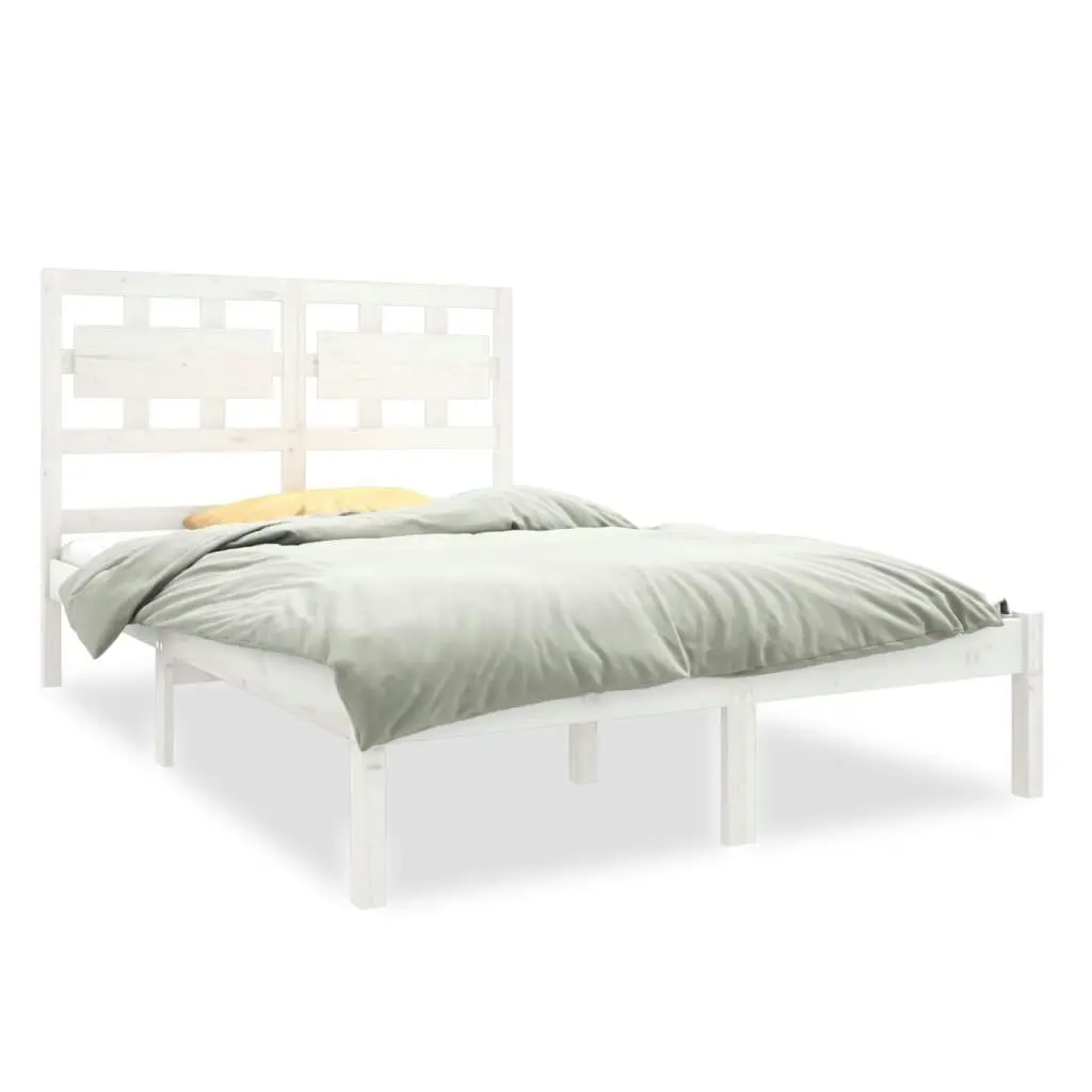 Bed Frame without Mattress White 135x190 cm Solid Wood 3105641