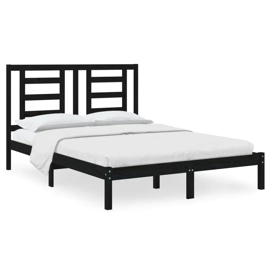 Bed Frame without Mattress Black 135x190 cm Solid Wood Pine 3104327