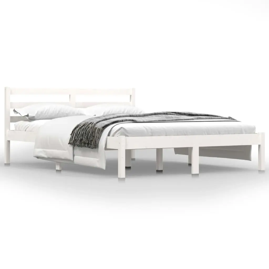 Bed Frame Solid Wood Pine White 137x187 cm Double Size 810406