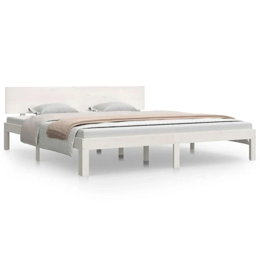 Bed Frame White 183x203 cm King Size Solid Wood 810511