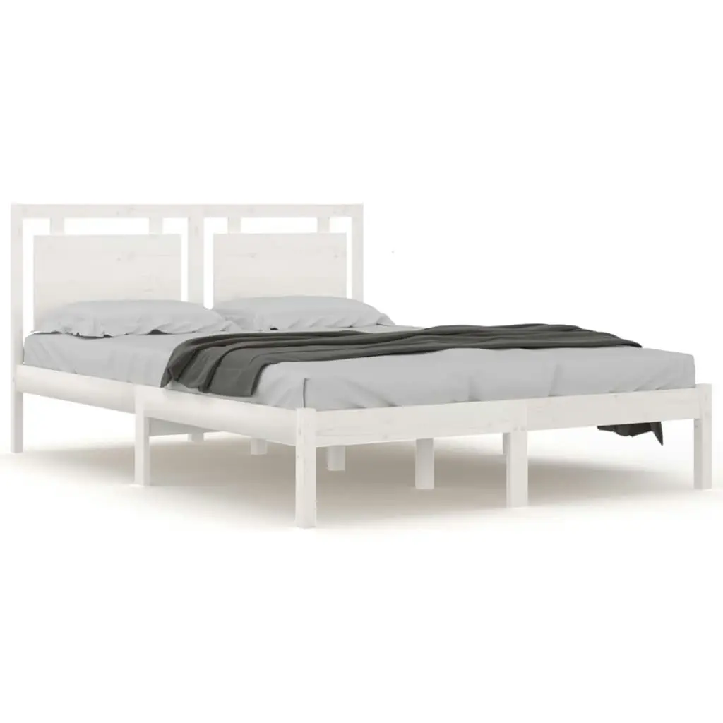 Bed Frame White Solid Wood 137x187 cm Double Size 3105511