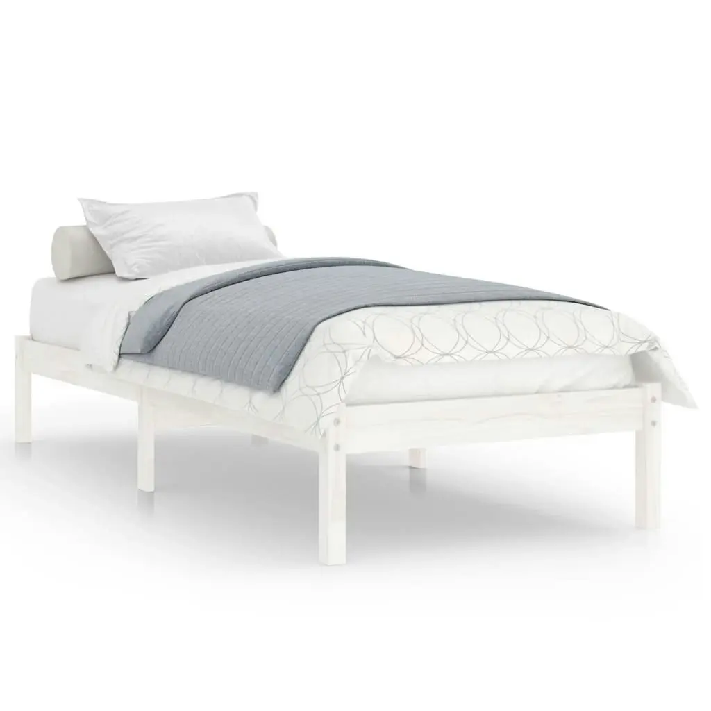 Bed Frame White Solid Wood 92x187 cm Single Size 809983