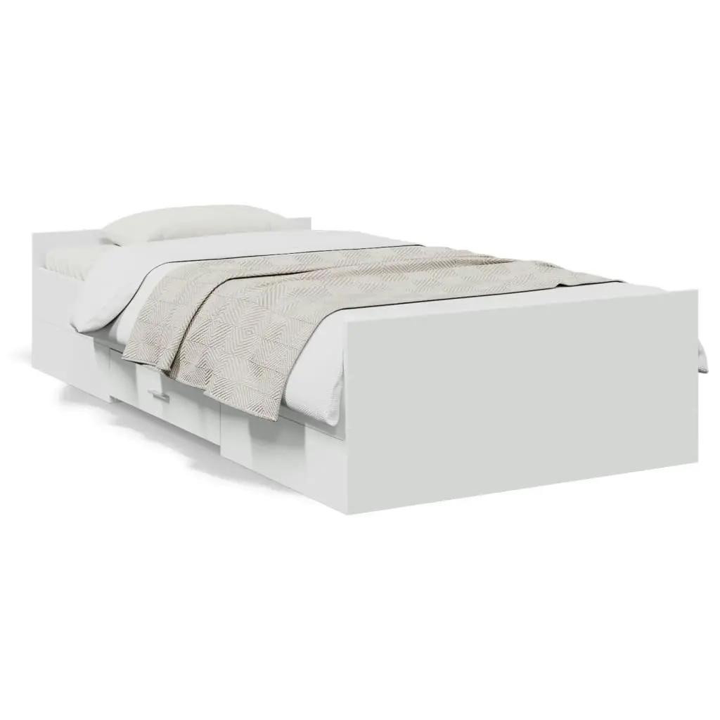 Bed Frame with Drawers White 90x190 cm Engineered Wood 3280342