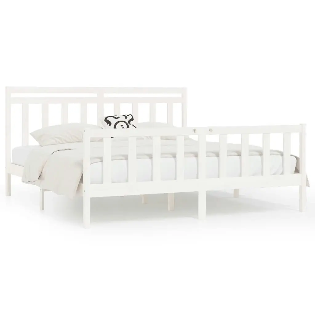 Bed Frame without Mattress White Solid Wood Pine 183x203 cm King 3107044