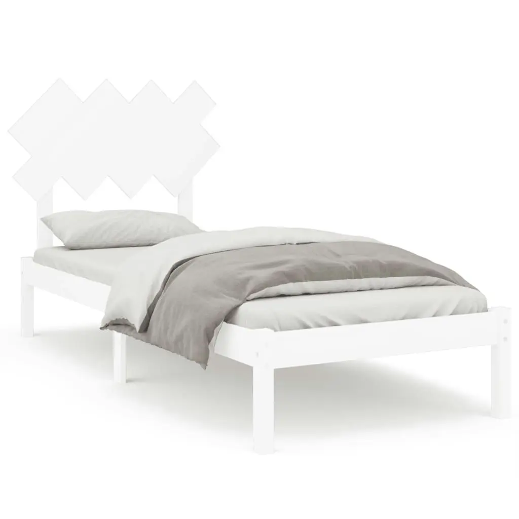 Bed Frame White 92x187 cm Single Size Solid Wood 3104834