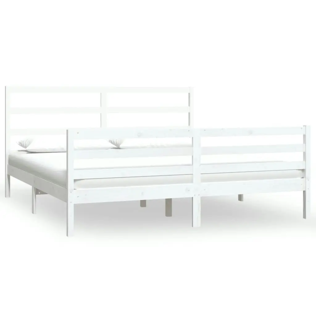 Bed Frame White Solid Wood Pine 183x203 cm King Size 3105022