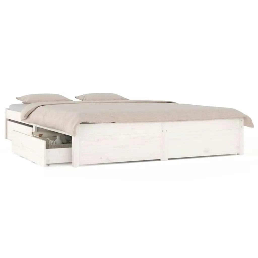 Bed Frame with Drawers White 137x187 cm Double Size 3103499