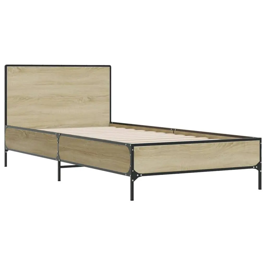 Bed Frame Sonoma Oak 90x190 cm Engineered Wood and Metal 845563