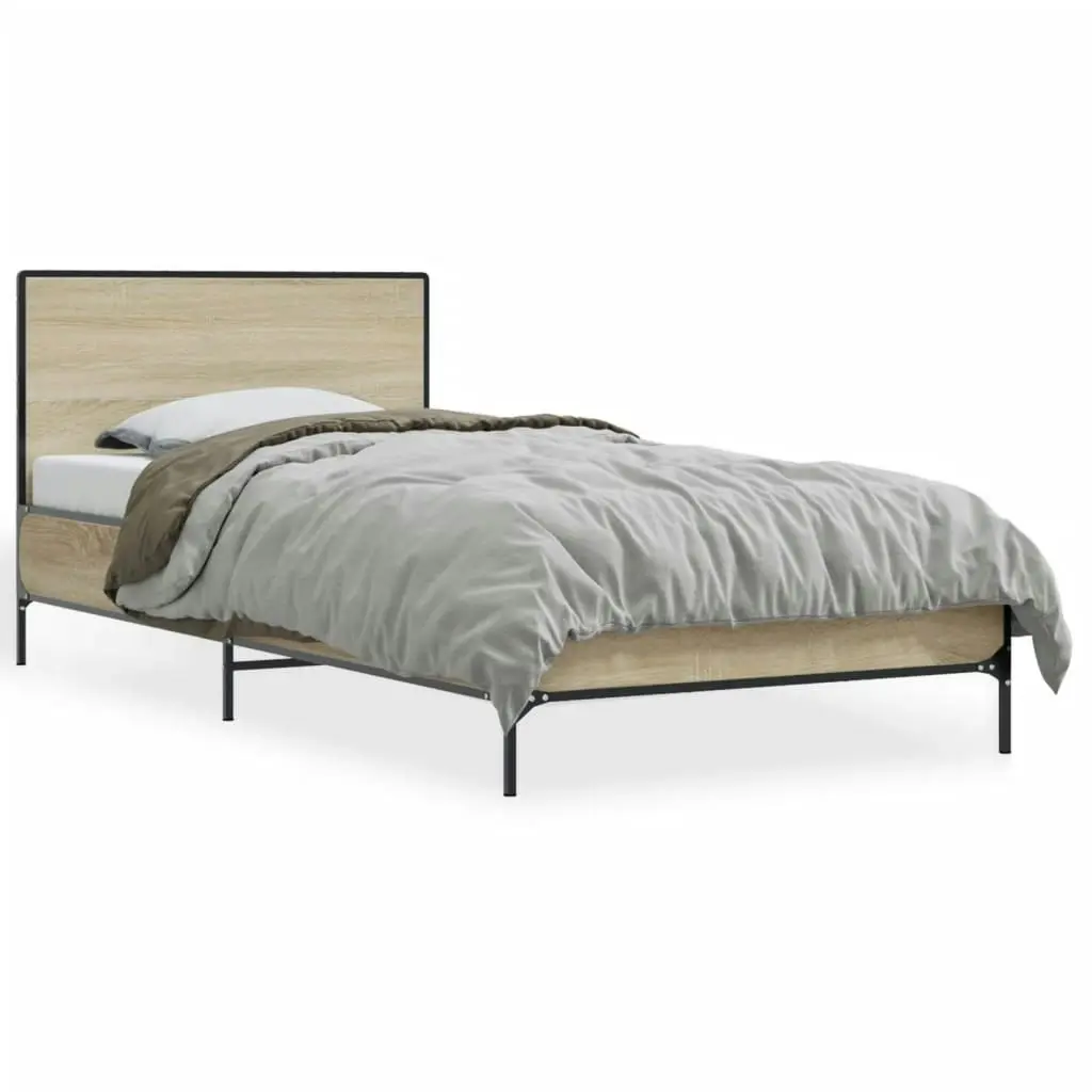 Bed Frame Sonoma Oak 90x190 cm Engineered Wood and Metal 845563