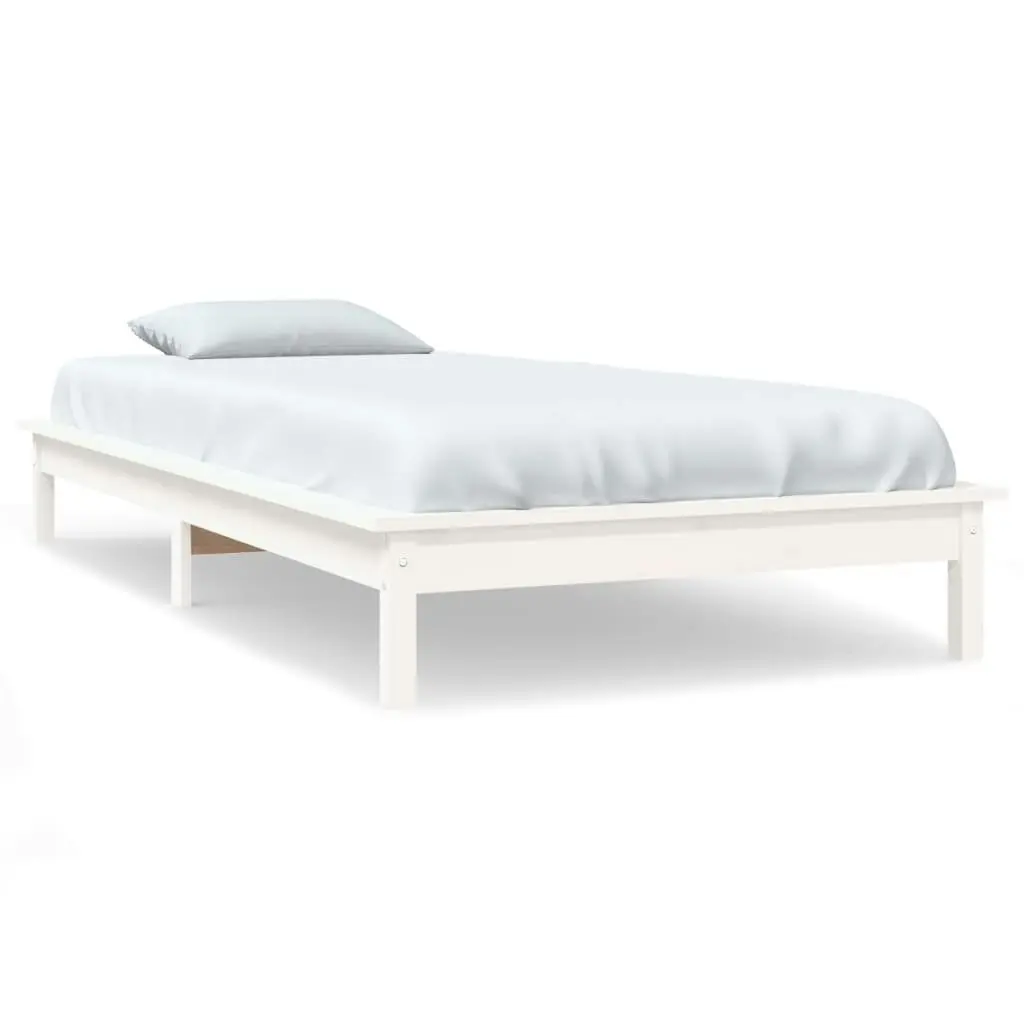 Bed Frame White 92x187 cm Single Size Solid Wood Pine 820572