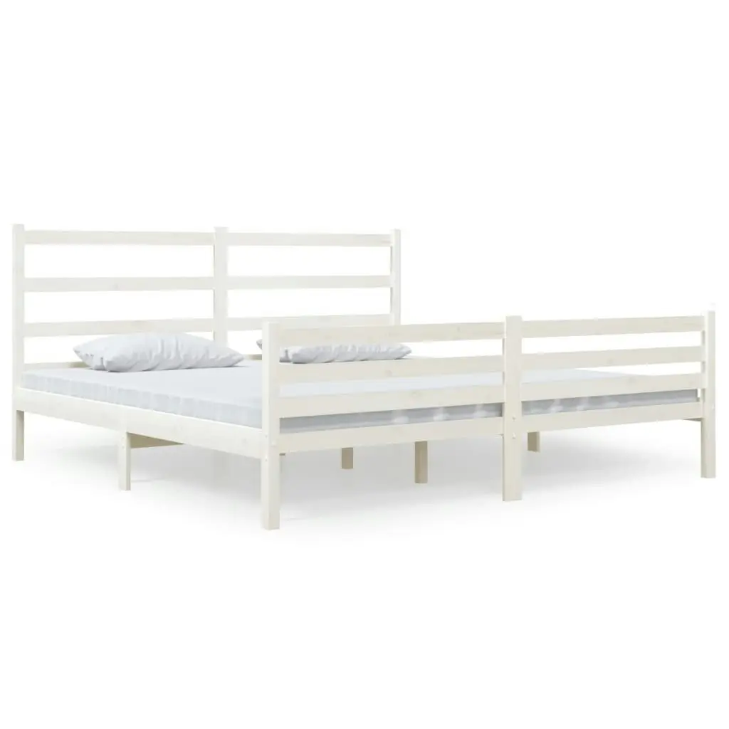 Bed Frame without Mattress White Solid Wood 183x203 cm King 3103729