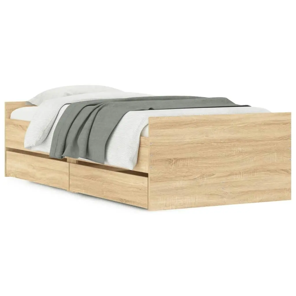 Bed Frame with Drawers without Mattress Sonoma Oak 90x190 cm 3207380