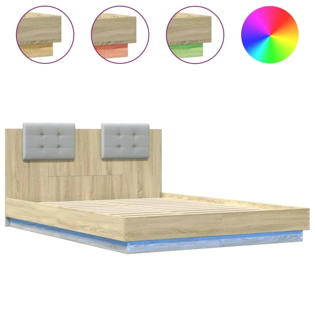 Bed Frame with Headboard and LED Lights Sonoma Oak 150x200 cm 3210005