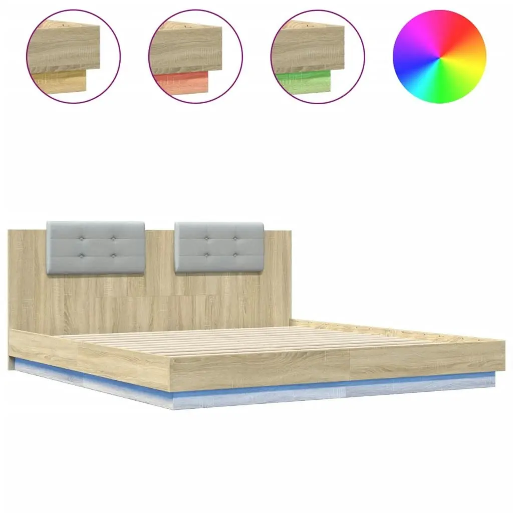 Bed Frame with Headboard and LED Lights Sonoma Oak 183x203 cm King Size 3209991