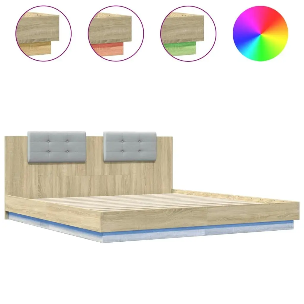 Bed Frame with Headboard and LED Lights Sonoma Oak 183x203 cm King Size 3209991