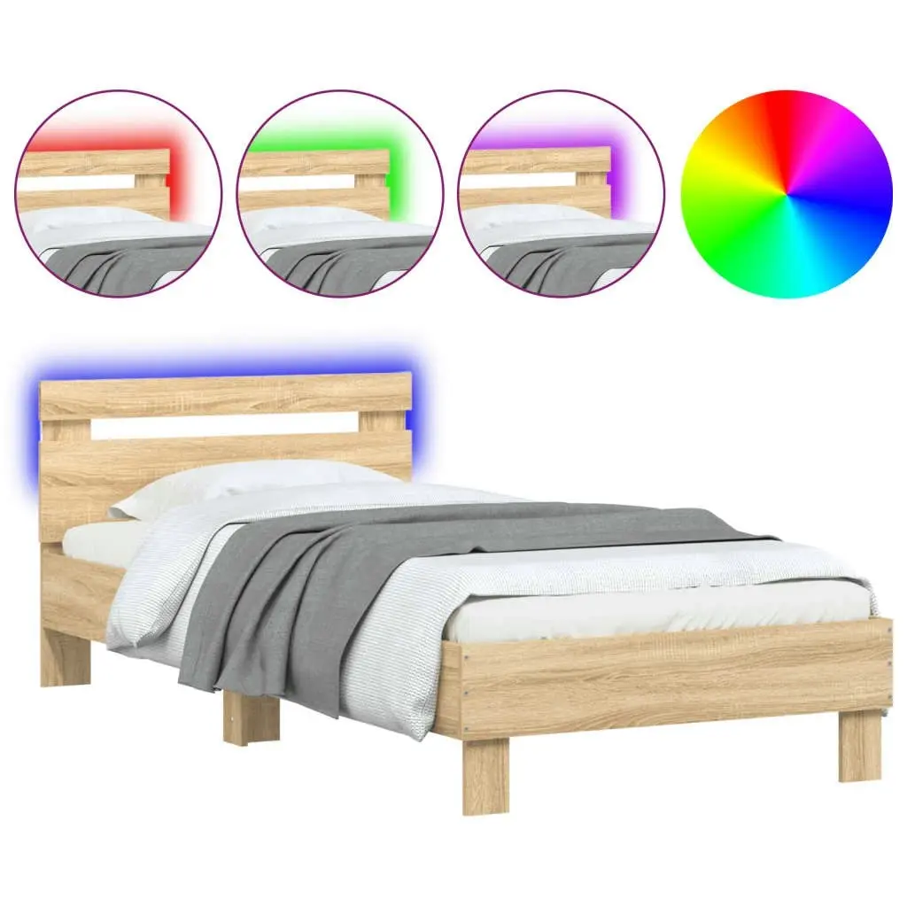 Bed Frame with Headboard and LED Lights Sonoma Oak 90x190 cm 838745