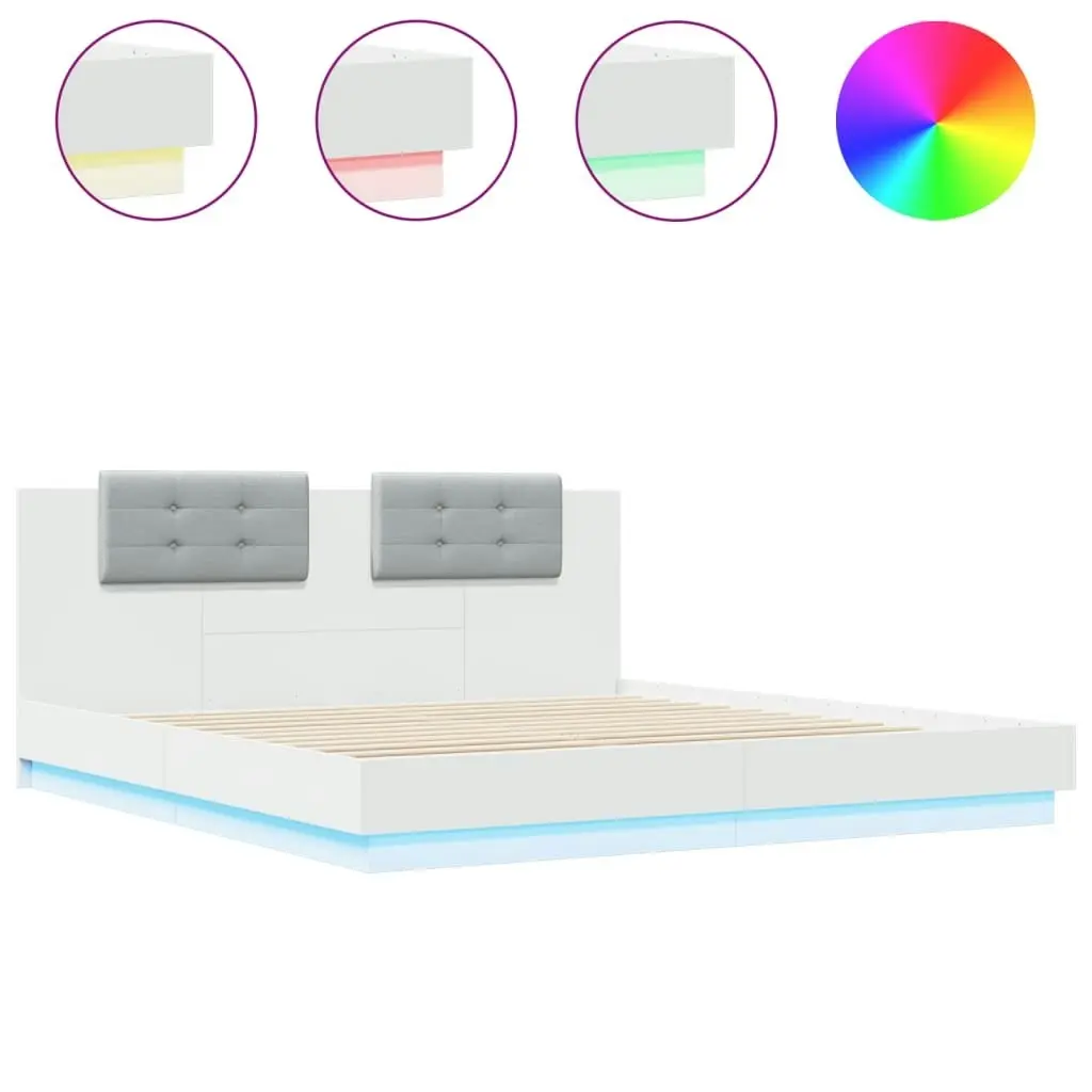 Bed Frame with Headboard and LED Lights White 183x203 cm King Size 3209989