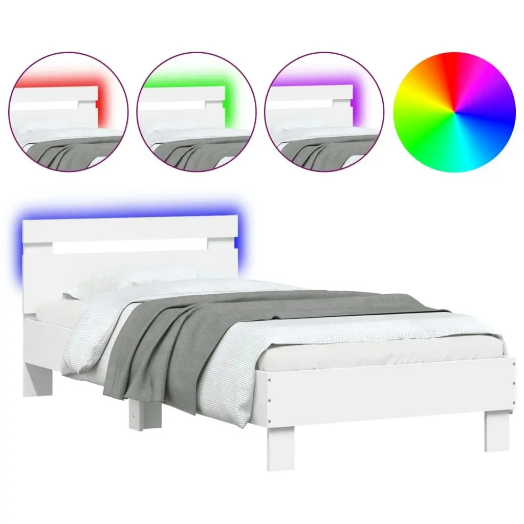 Bed Frame with Headboard and LED Lights White 90x190 cm 838743