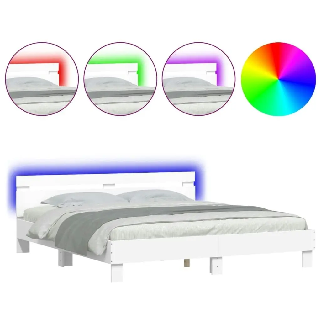 Bed Frame with Headboard and LED White 183x203 cm King Size 3207525