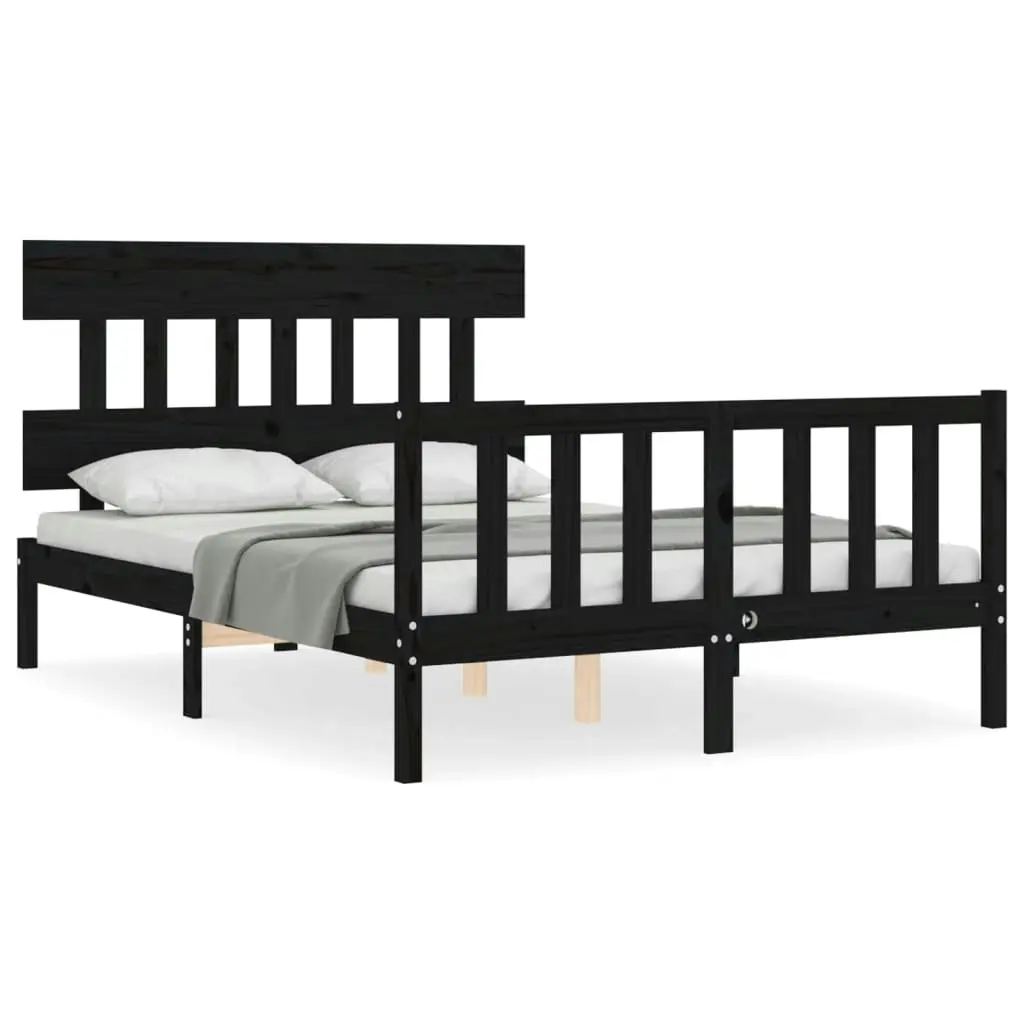 Bed Frame without Mattress Black 135x190 cm Solid Wood Pine 3193315