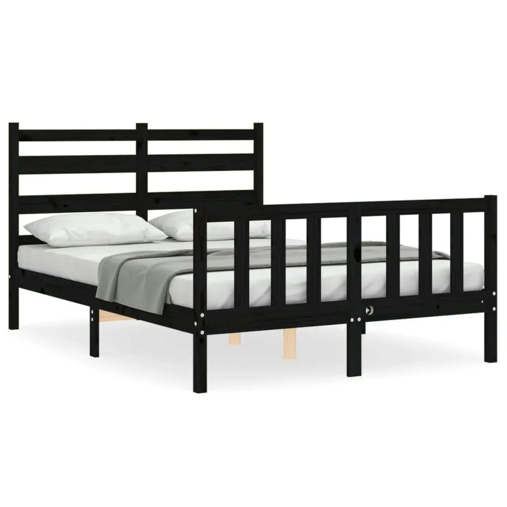 Bed Frame without Mattress Black 135x190 cm Solid Wood Pine 3192015