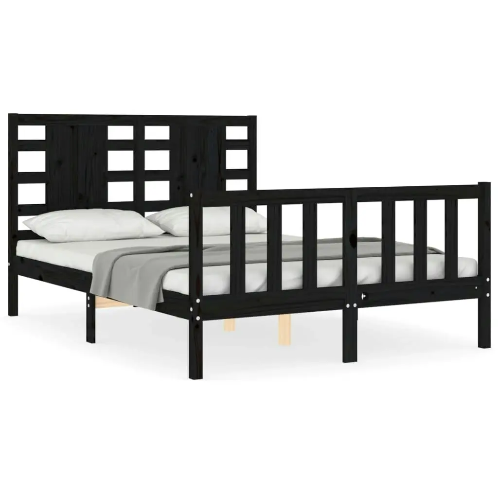 Bed Frame without Mattress Black 135x190 cm Solid Wood Pine 3192795