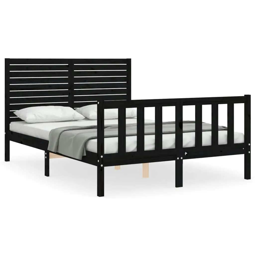 Bed Frame without Mattress Black 135x190 cm Solid Wood Pine 3193185