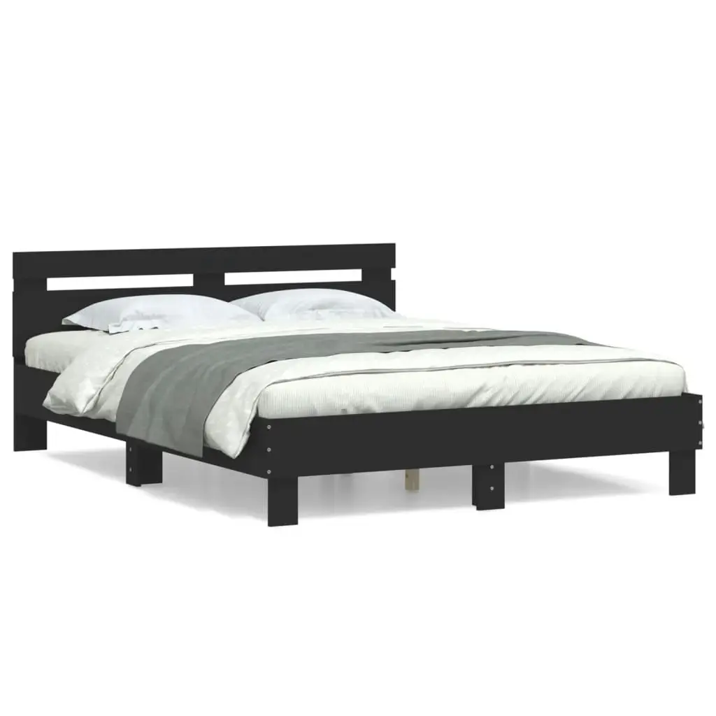 Bed Frame with Headboard Black 150x200 cm Engineered Wood 3207414