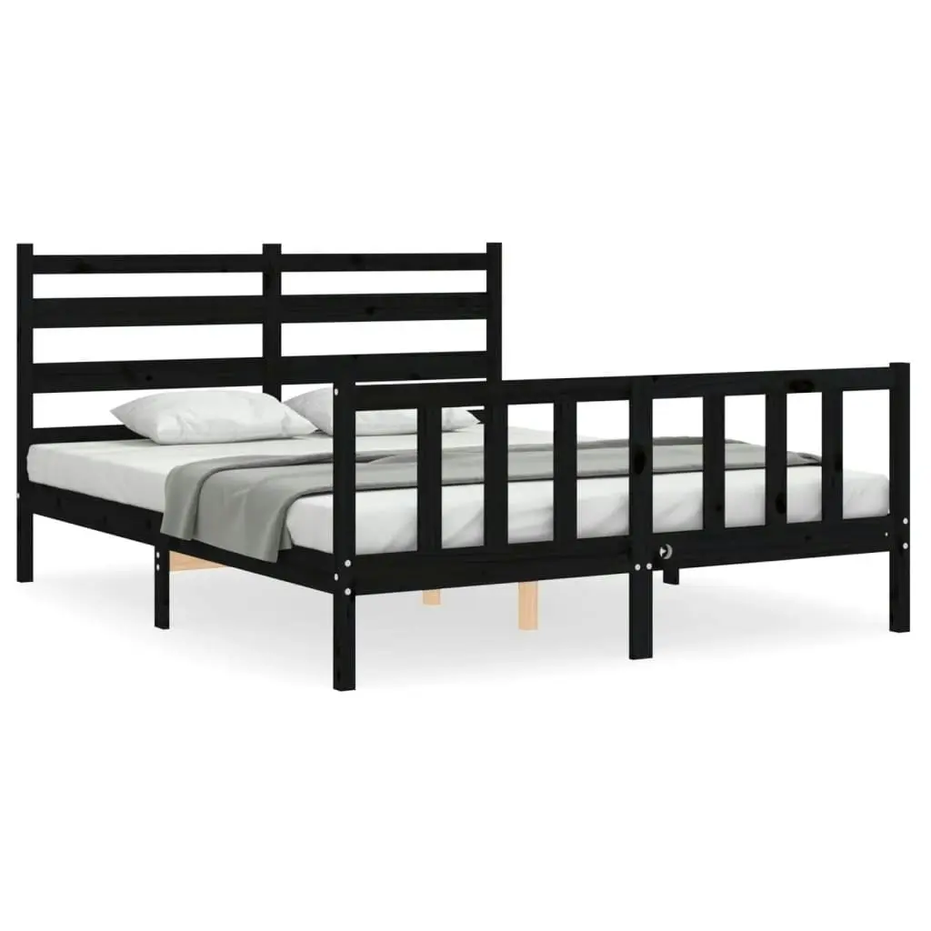 Bed Frame without Mattress Black 150x200 cm Solid Wood Pine 3192045