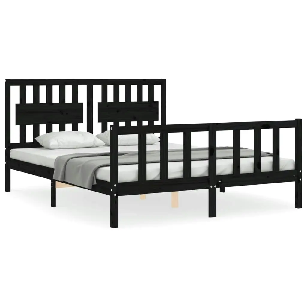 Bed Frame without Mattress Black 150x200 cm Solid Wood Pine 3192435