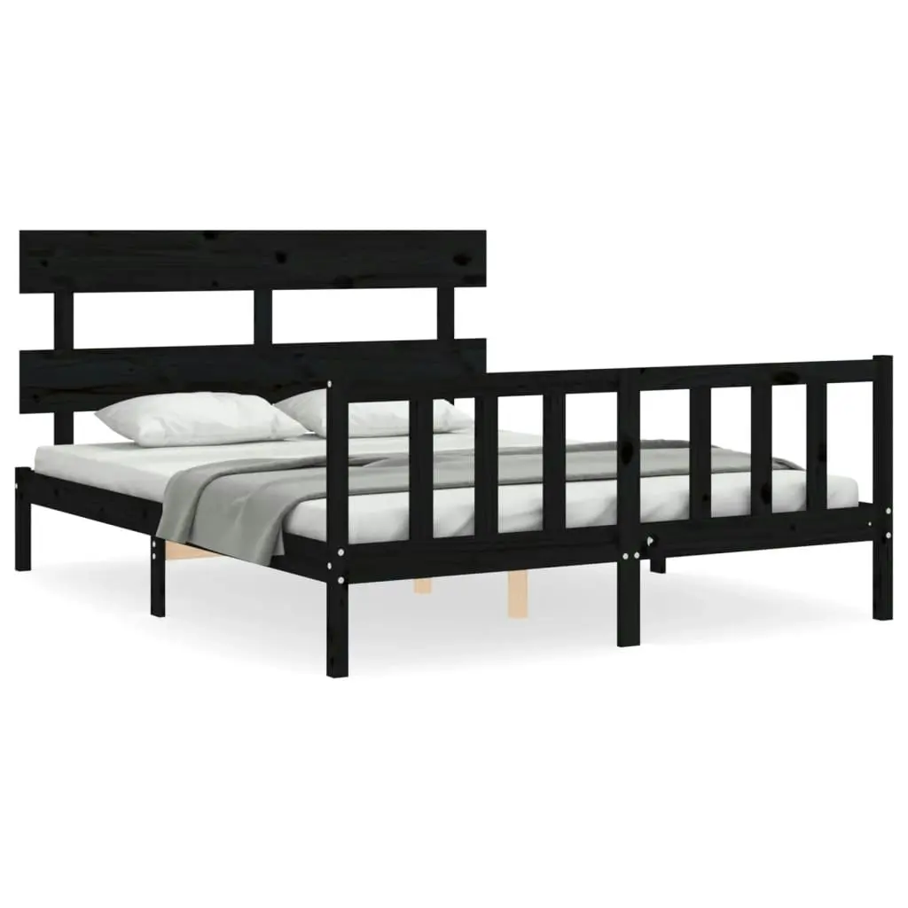 Bed Frame without Mattress Black 150x200 cm Solid Wood Pine 3193280