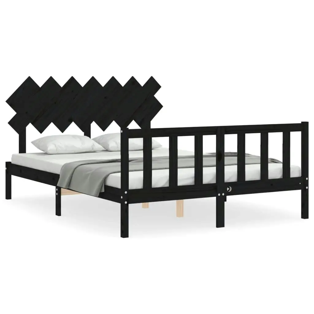 Bed Frame without Mattress Black 150x200 cm Solid Wood Pine 3193475