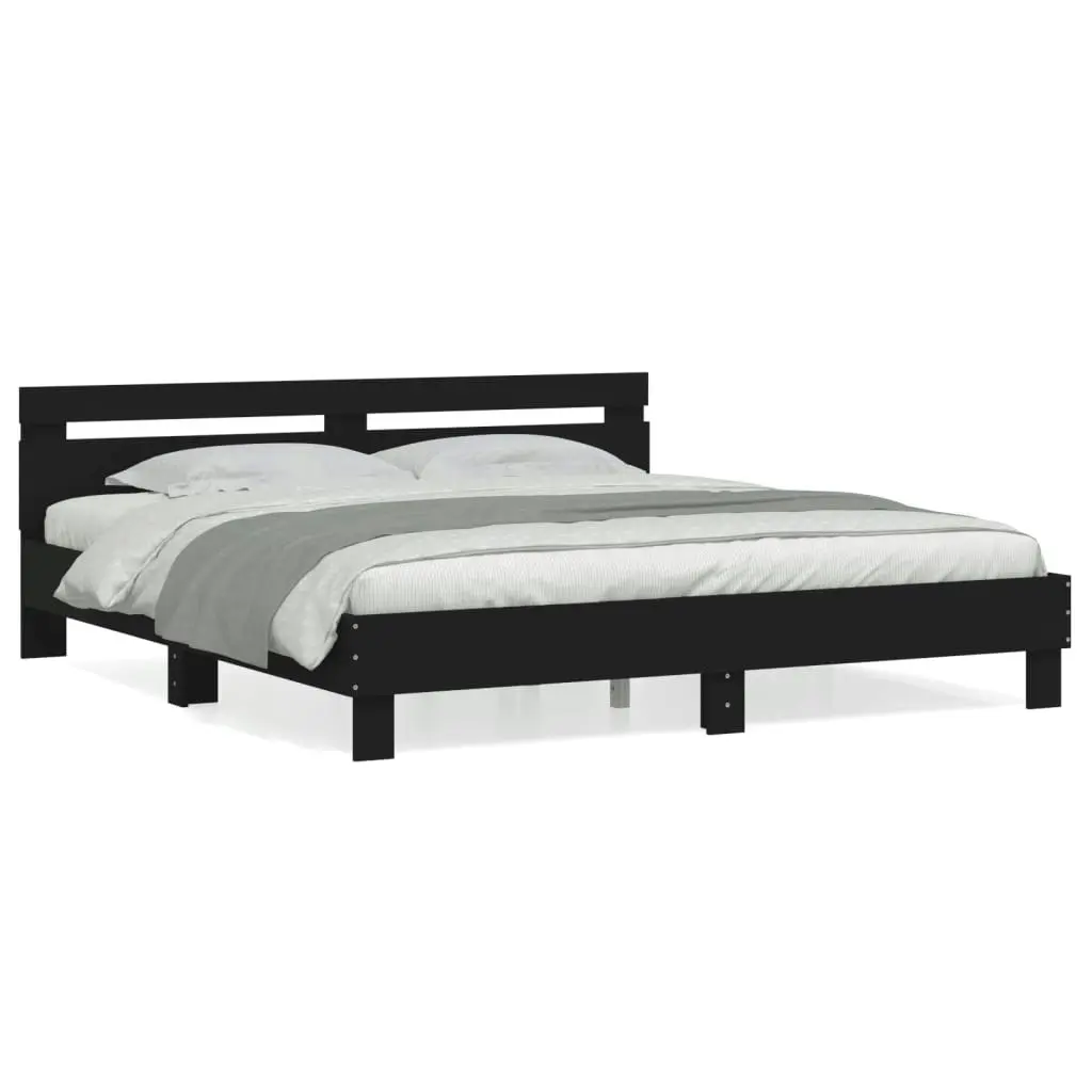 Bed Frame with Headboard Black 183x203 cm King Size Engineered Wood 3207400