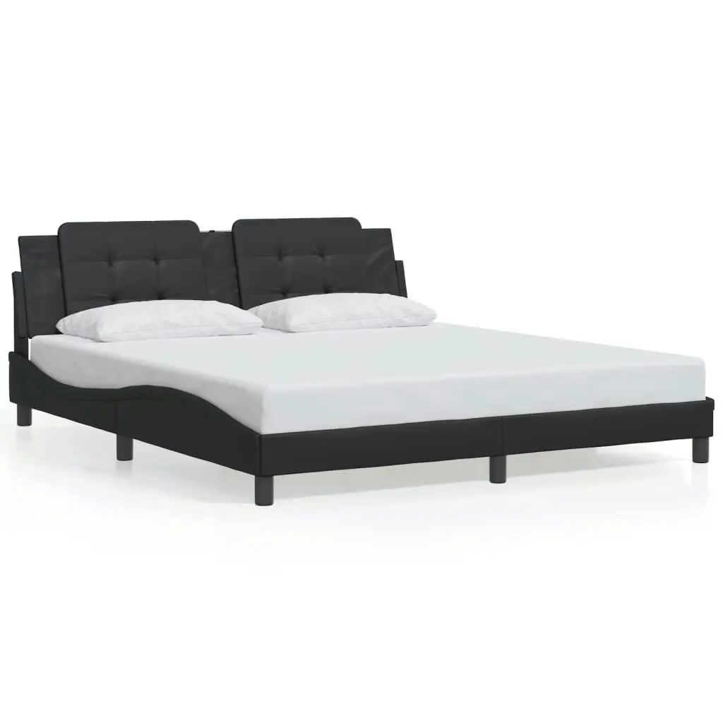 Bed Frame with Headboard Black 183x203 cm King Size Faux Leather 3208198