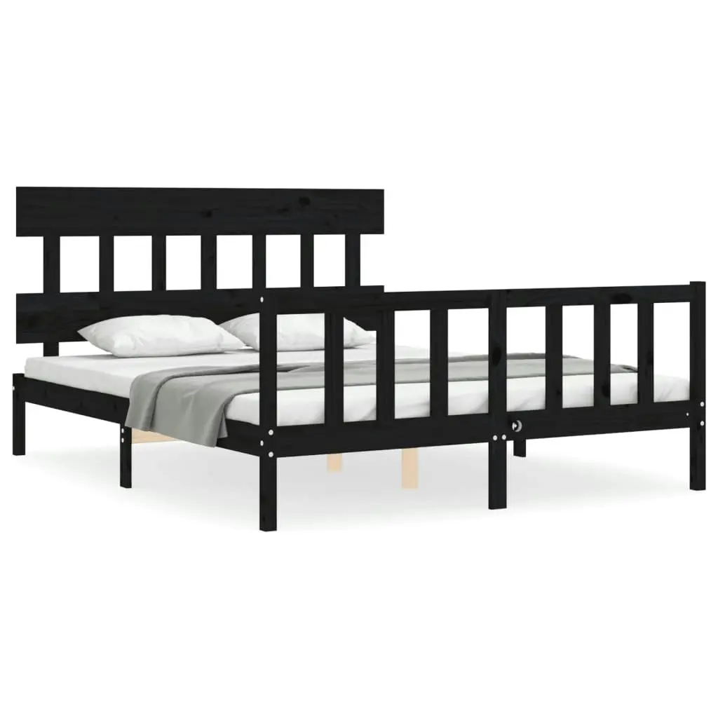 Bed Frame without Mattress Black 150x200 cm Solid Wood Pine 3193345