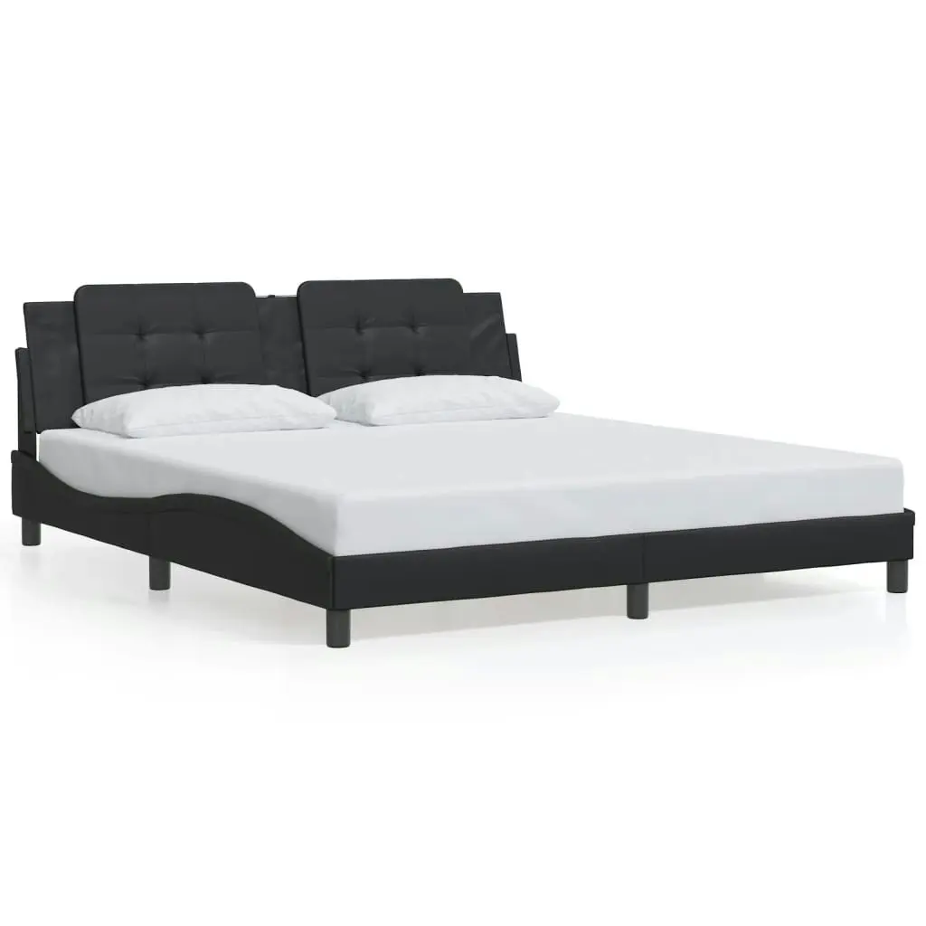 Bed Frame with Headboard Black 183x203 cm King Size Faux Leather 3208282