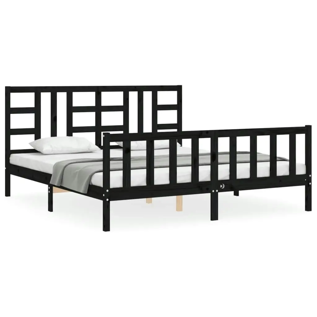 Bed Frame without Mattress Black 183x203 cm King Solid Wood Pine 3191990