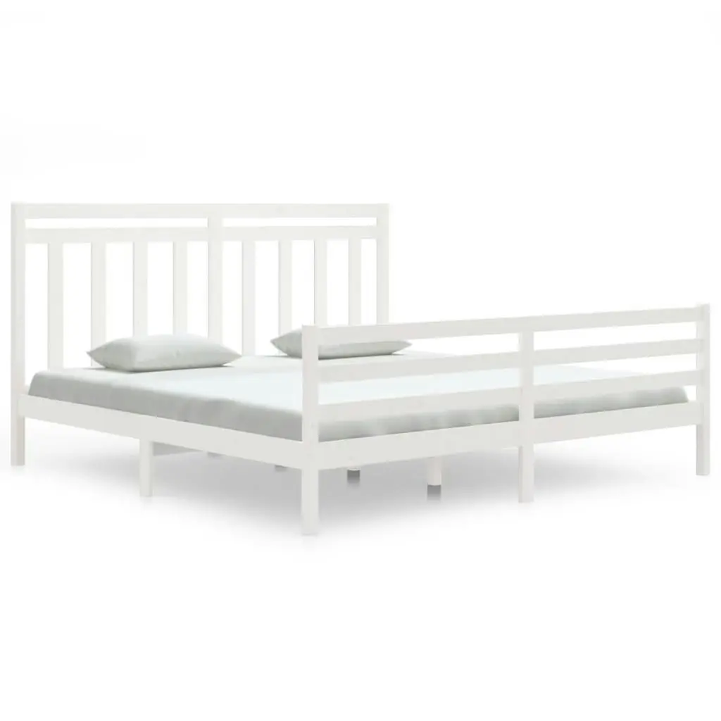 Bed Frame White Solid Wood 183x203 cm King Size 3105331