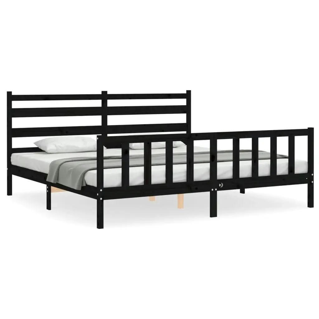 Bed Frame without Mattress Black 183x203 cm King Solid Wood Pine 3192055