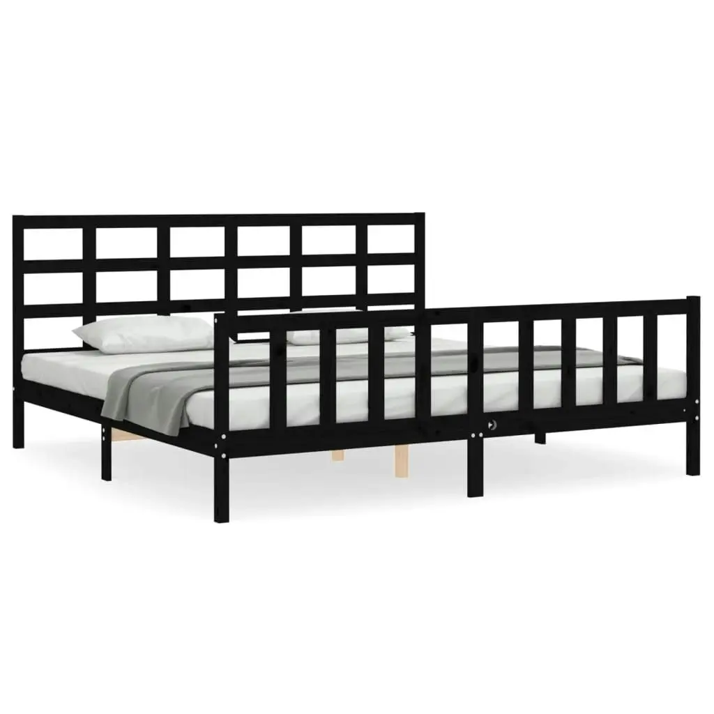 Bed Frame without Mattress Black 183x203 cm King Solid Wood Pine 3192120