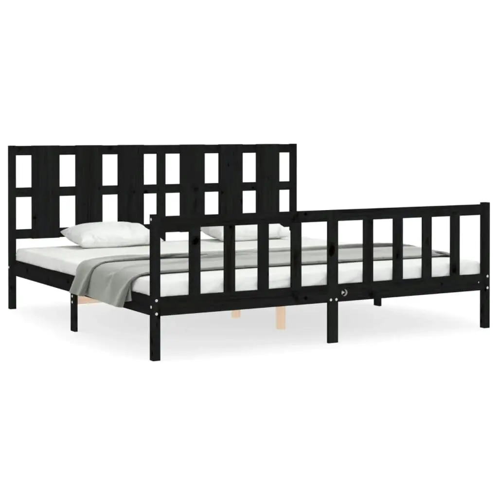 Bed Frame without Mattress Black 183x203 cm King Solid Wood Pine 3192250