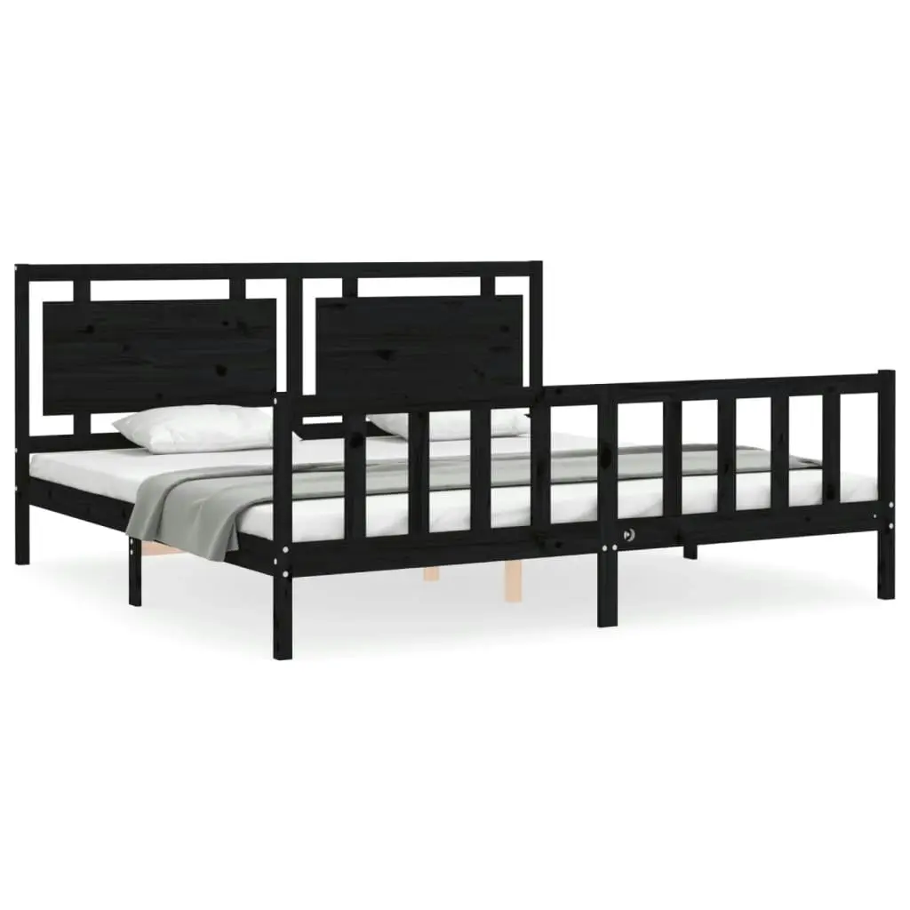 Bed Frame with Headboard Black 183x203 cm King Solid Wood 3192185