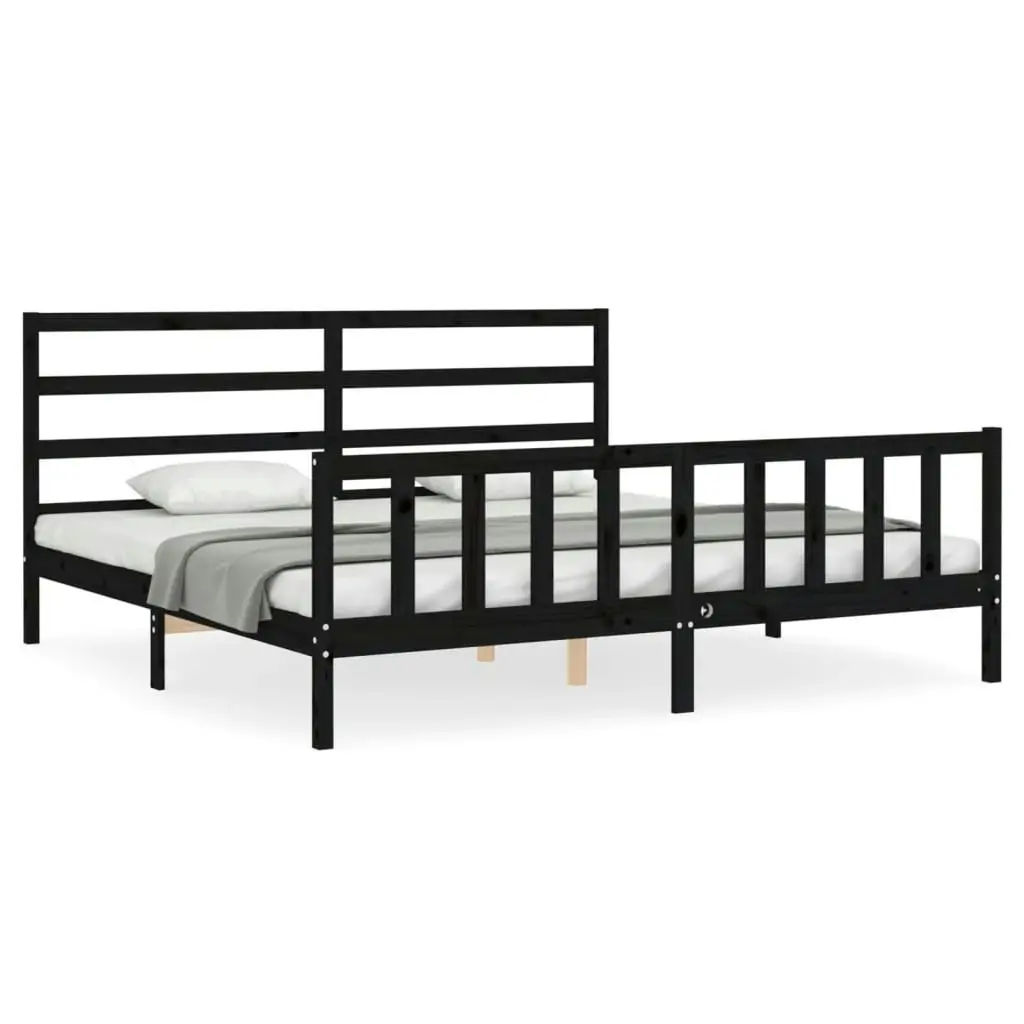 Bed Frame with Headboard Black 183x203 cm King Solid Wood 3191925