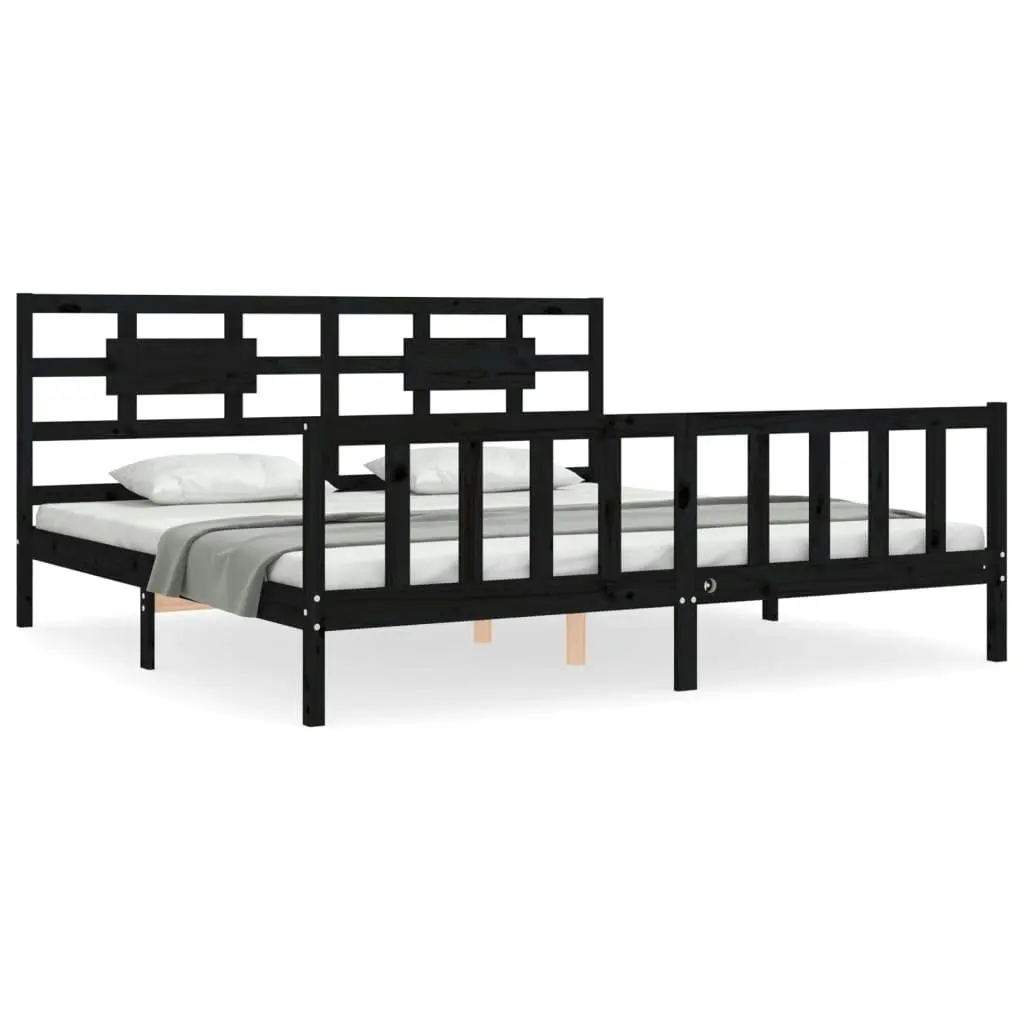 Bed Frame without Mattress Black 183x203 cm King Solid Wood Pine 3192575