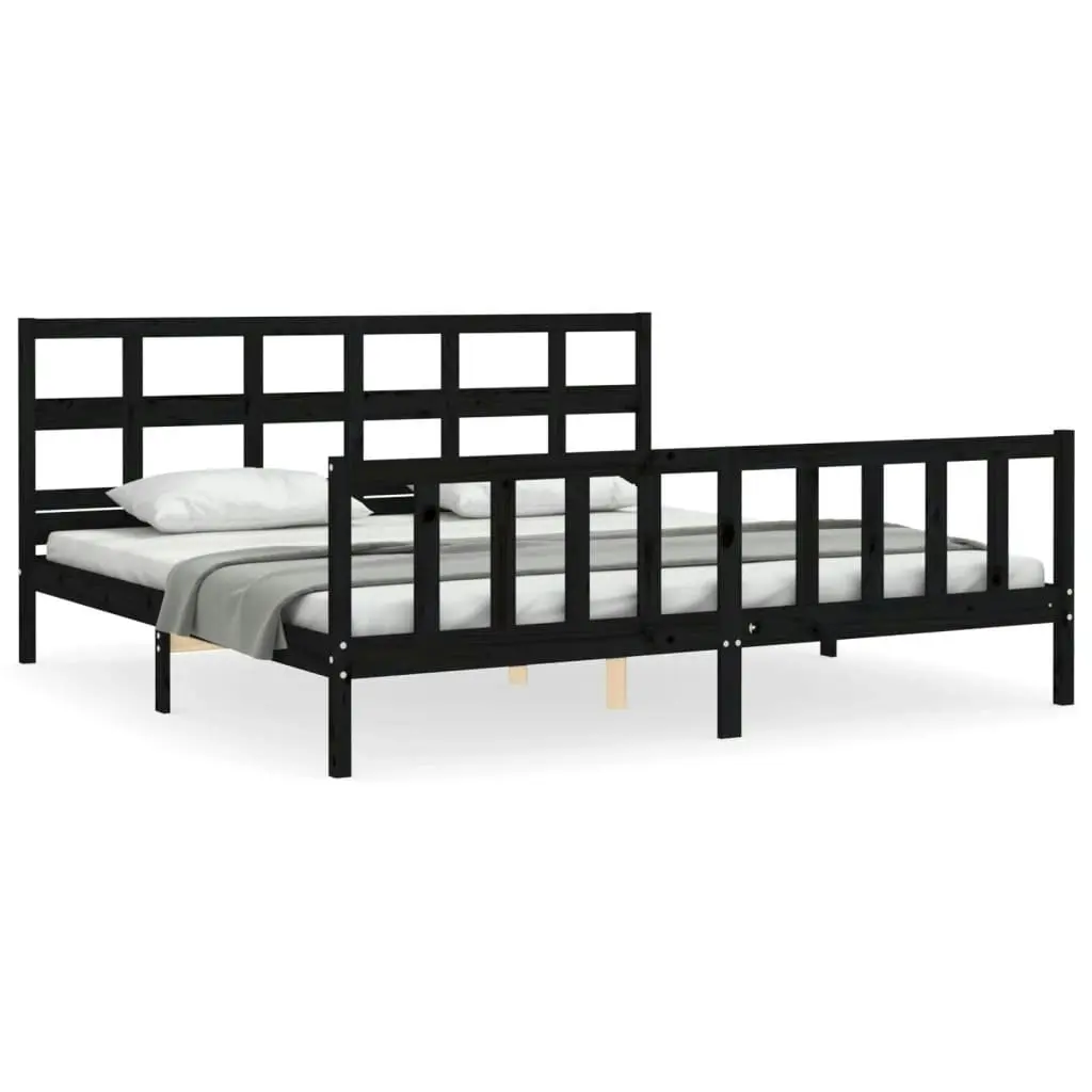 Bed Frame without Mattress Black 183x203 cm King Solid Wood Pine 3193030