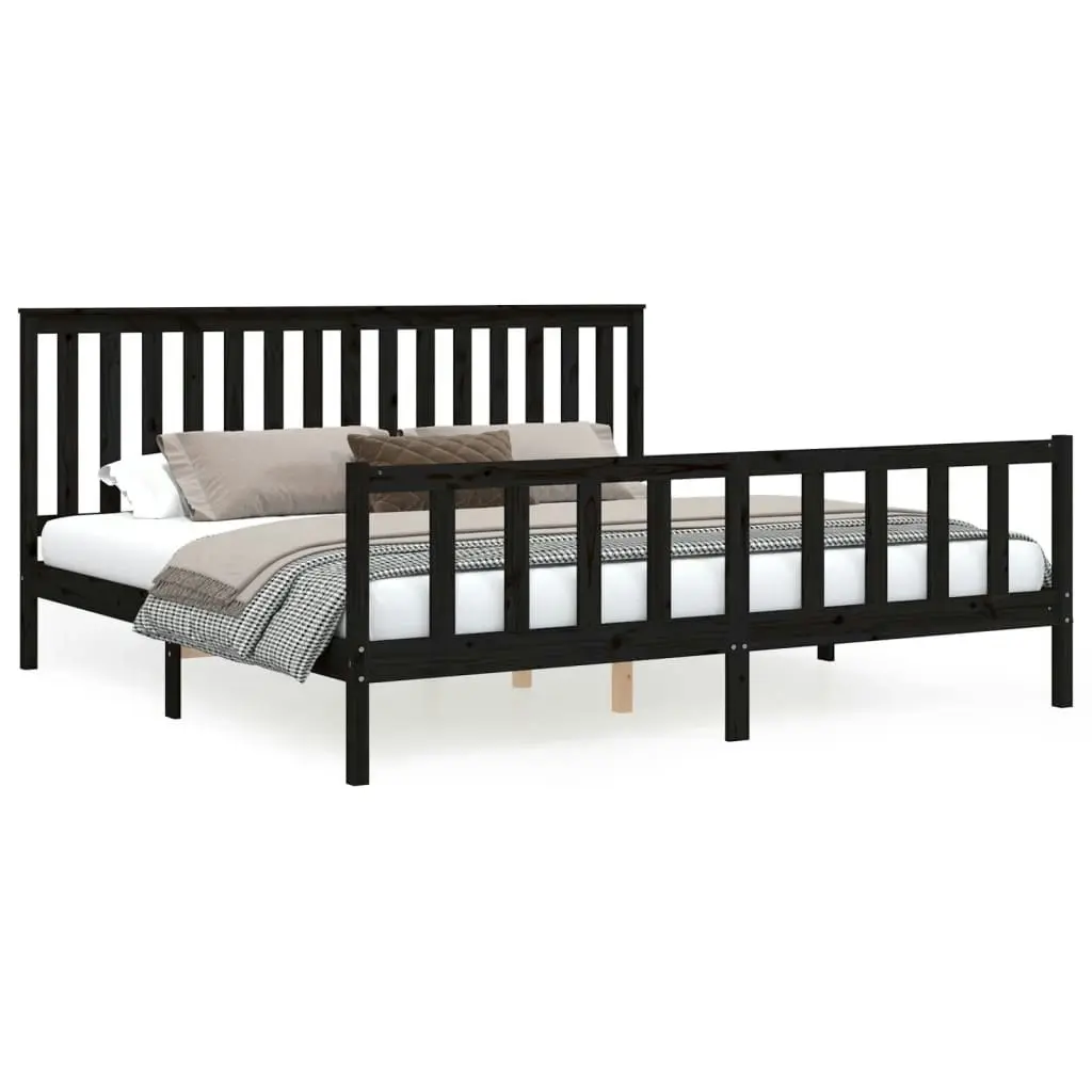 Bed Frame without Mattress Black Solid Wood Pine 183x203 cm King 3188225