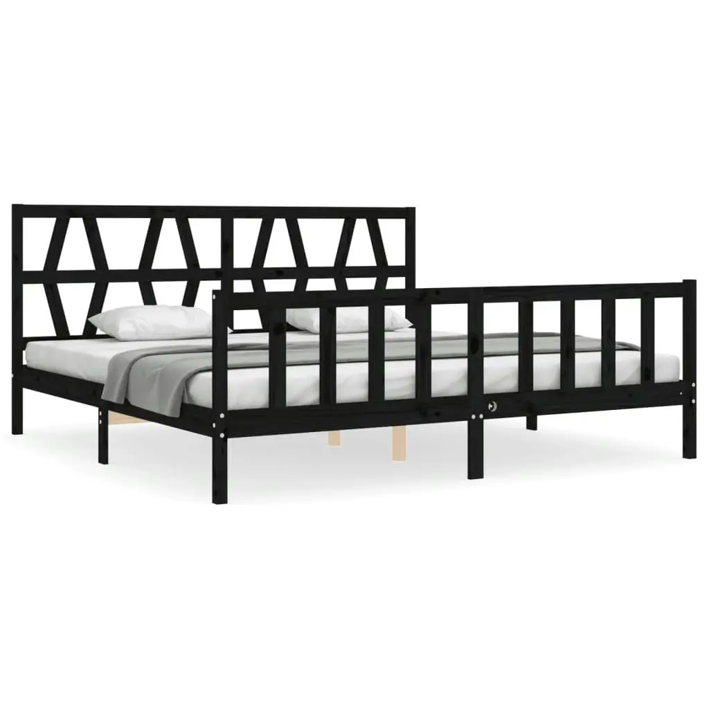 Bed Frame without Mattress Black 183x203 cm King Solid Wood Pine 3192510