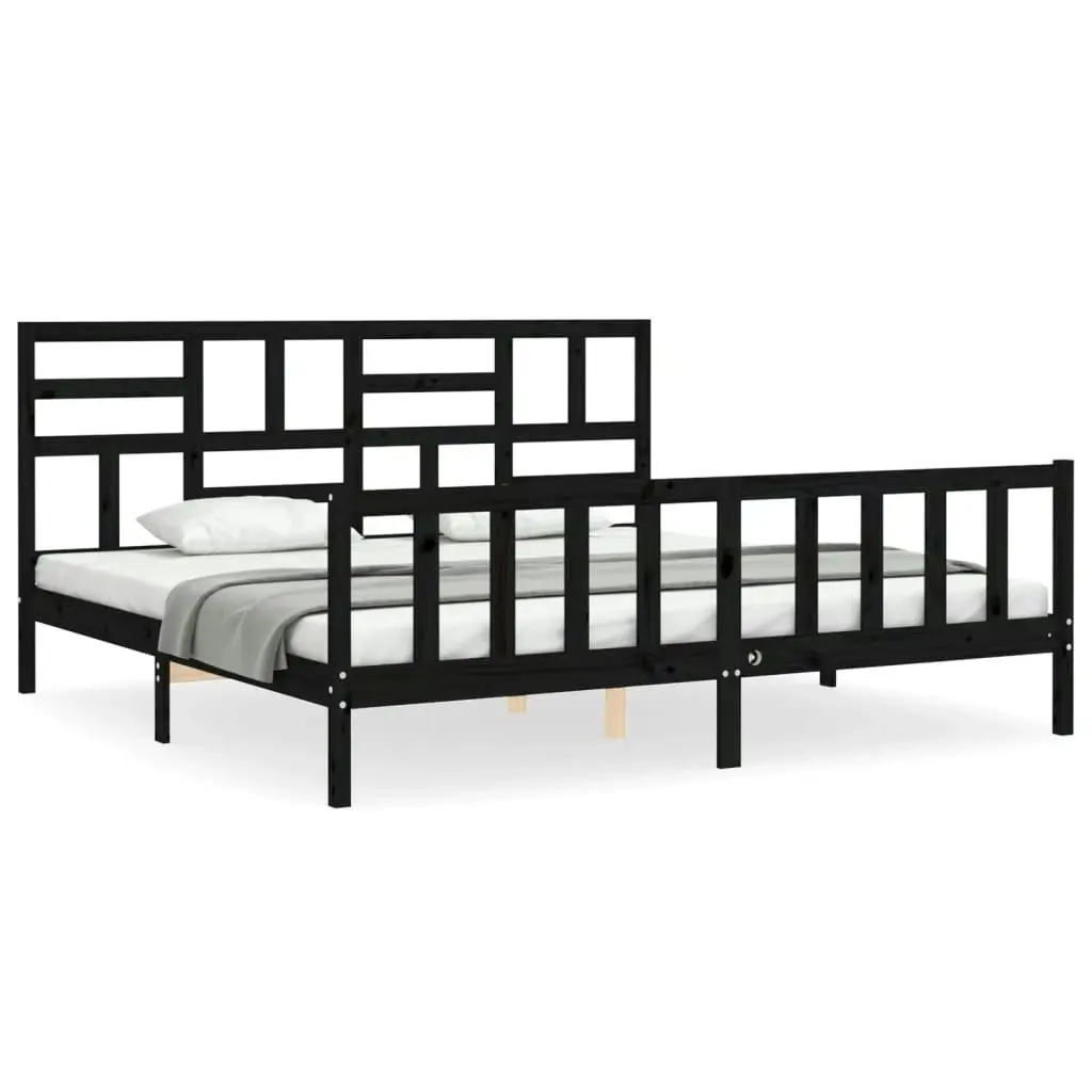 Bed Frame without Mattress Black 183x203 cm King Solid Wood Pine 3193095